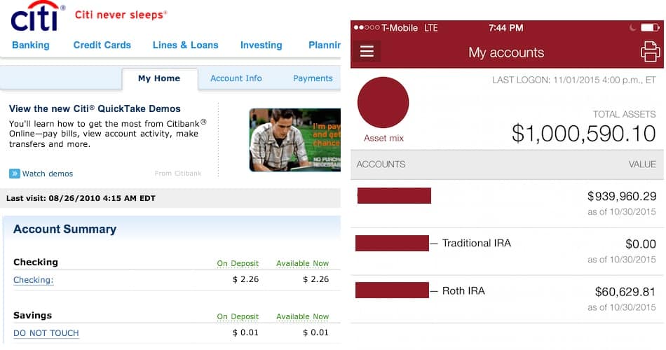 The growth of my bank accounts over 5 years.