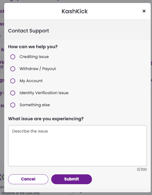 kashkick support option